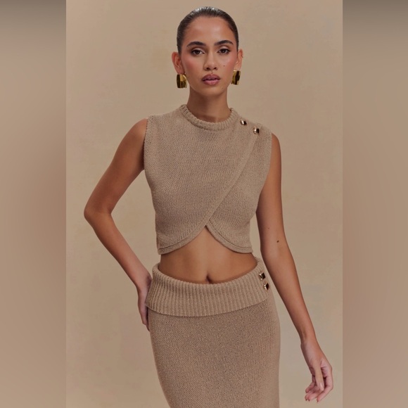 Meshki Tops - Meshki Sloane Overlay Knit Top - Latte NWT